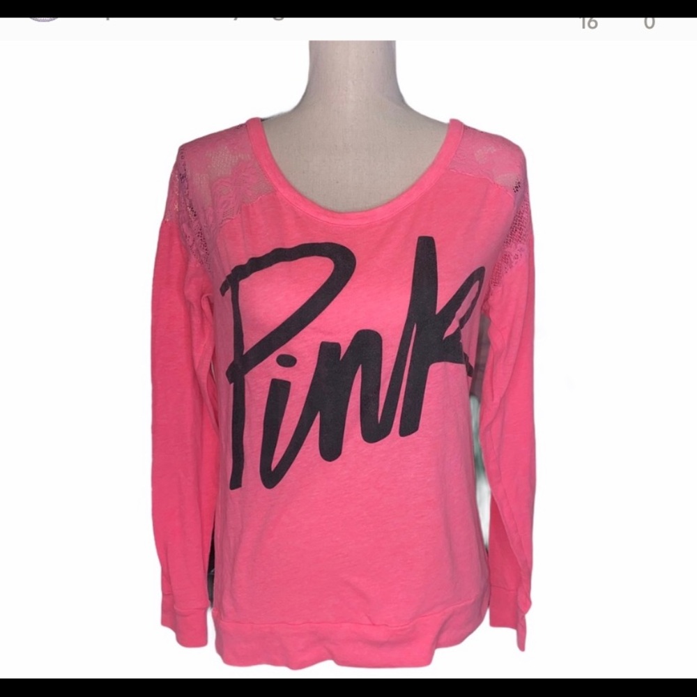 PINK Victoria’s Secret Lace Arm Long Sleeve Tee